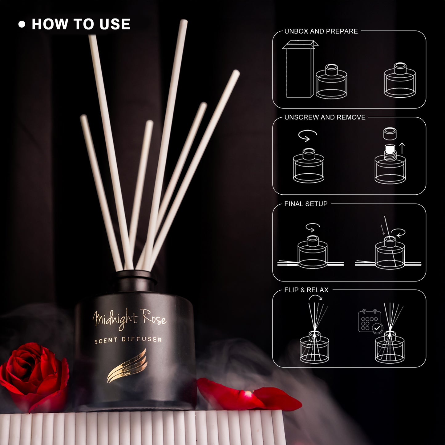 Crystal Collection – Midnight Rose (Special Combo) | Reed Diffuser (100ml) & Scented Candle (150g)