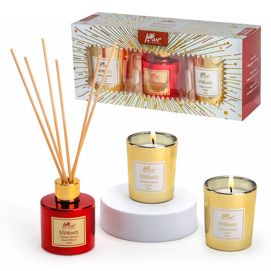 Moments Reed Diffuser & Candle Gift Set - Golden Amber Fragrance Moments Reed Diffuser & Candle Gift Set - Golden Amber Fragrance