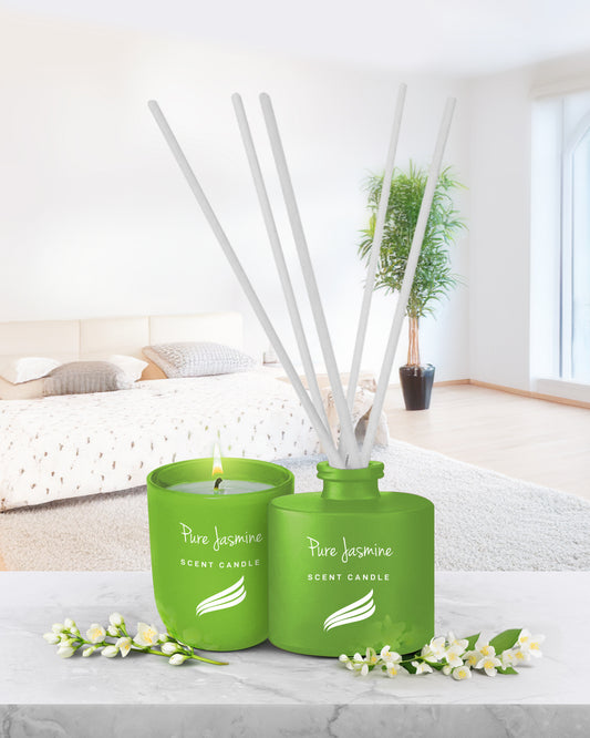 Crystal Collection – Pure Jasmine (Special Combo) | Reed Diffuser (100ml) & Scented Candle (150g) Crystal Collection – Pure Jasmine (Special Combo) | Reed Diffuser (100ml) & Scented Candle (150g)