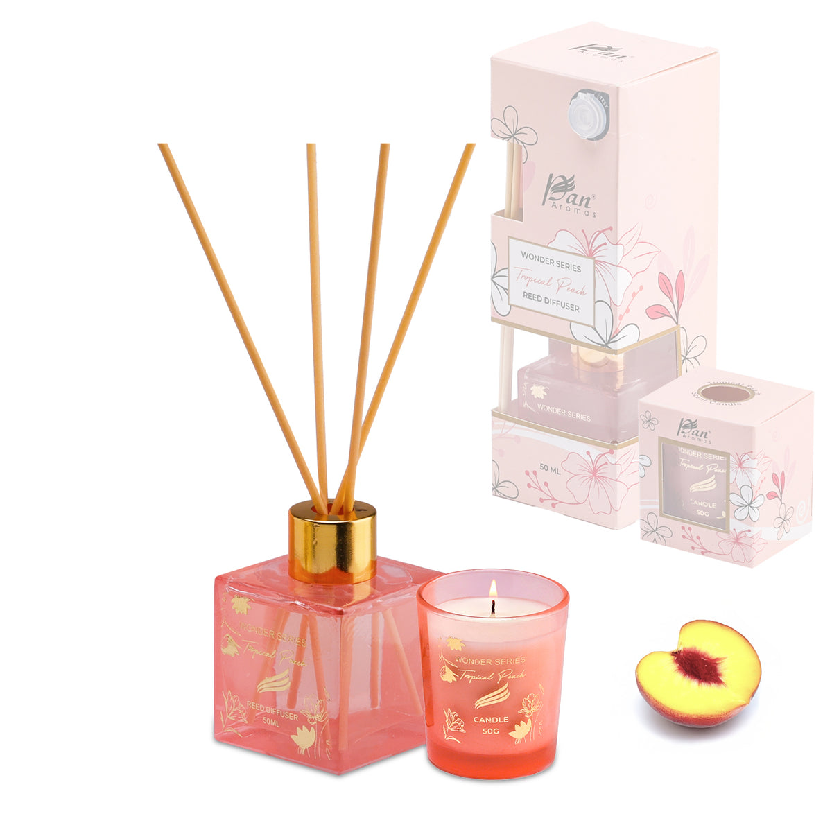 Wonder Series – Tropical Peach (Special Combo) | Reed Diffuser (50g) & Scented Candle (50g)