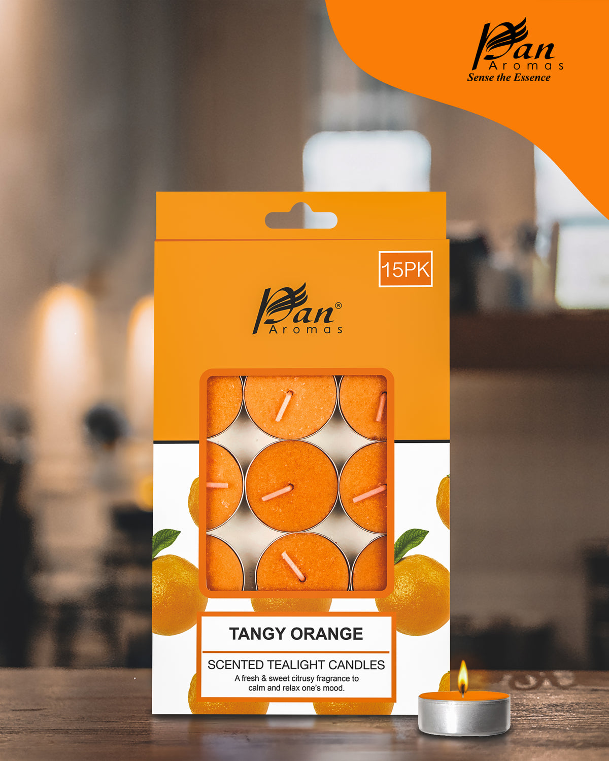 15-Pack Scented Tealight Candle - Tangy Orange