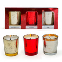 Set of 3 Mercury Glass Scented Candles – Sandalwood, Orchard & Lilac (45g Each)