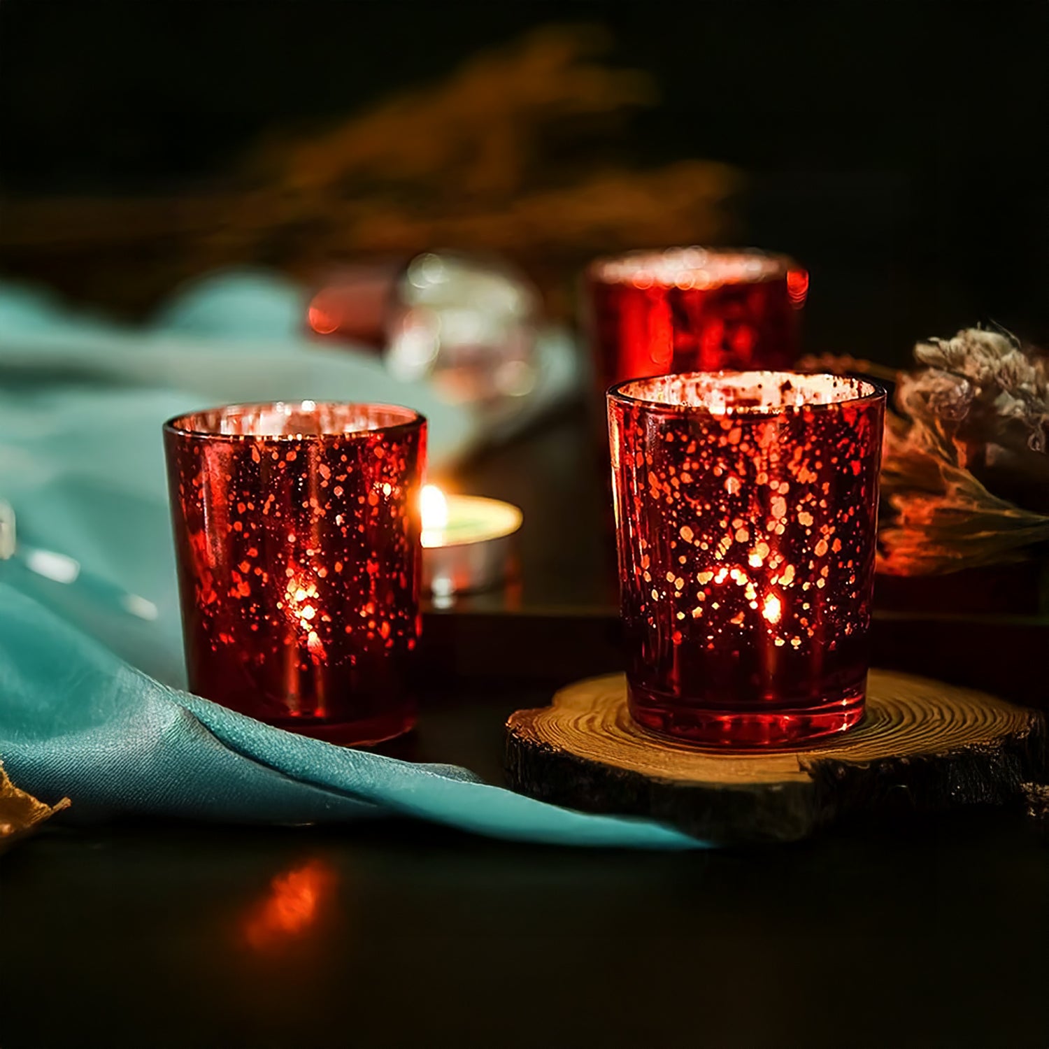 Set of 3 Mercury Glass Scented Candles – Sandalwood, Orchard