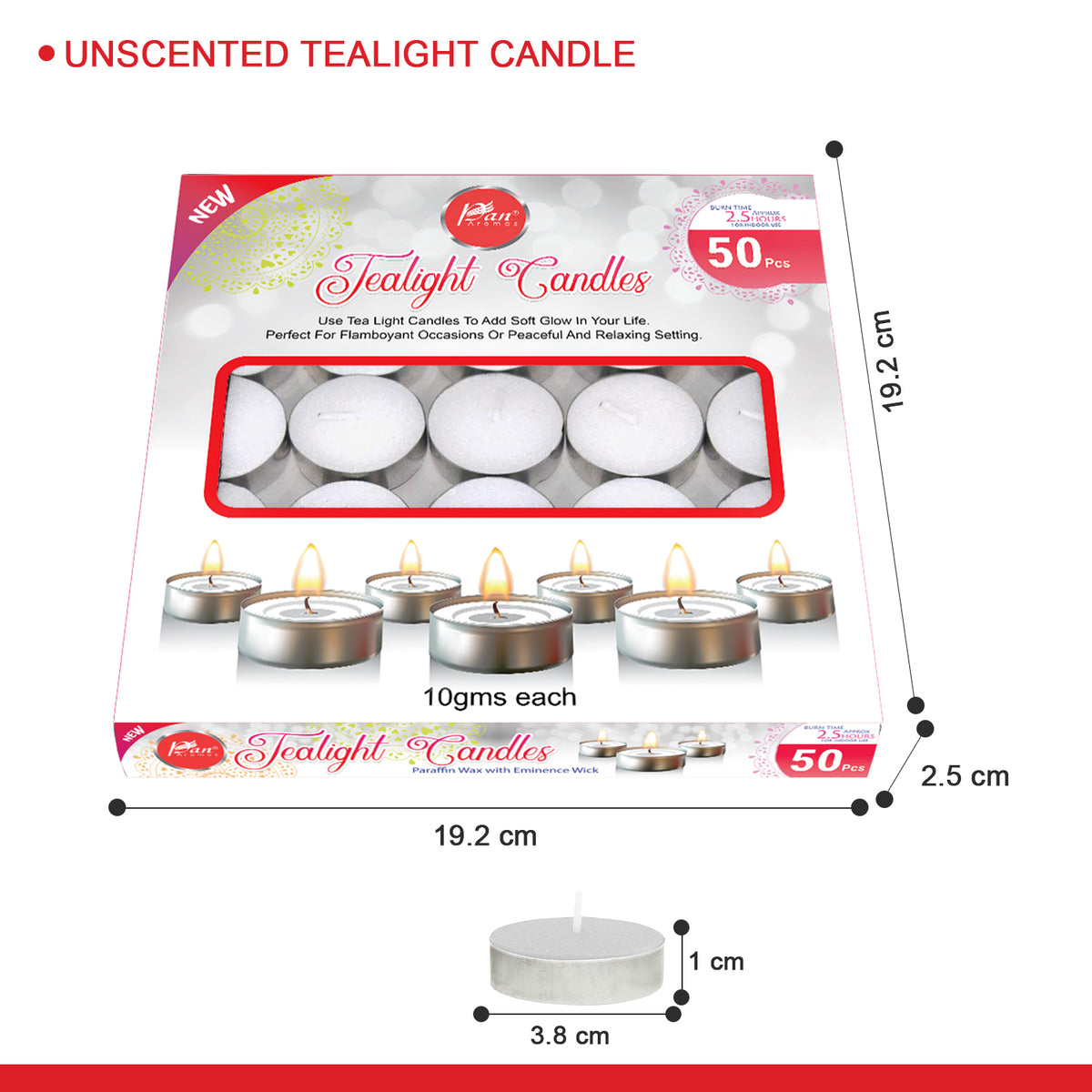 Pan Aromas Unscented Tealight Candles (Pack of 50) – 10g Each