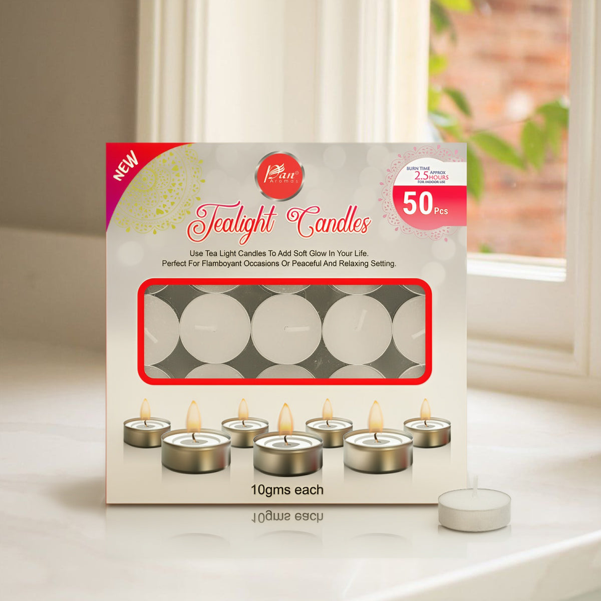 Pan Aromas Unscented Tealight Candles (Pack of 50) – 10g Each