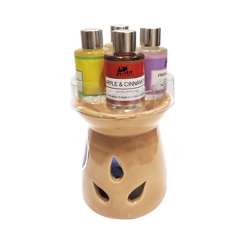 Burner Gift Set-2 10mlx4 Fragrance Oil Burner - Brown