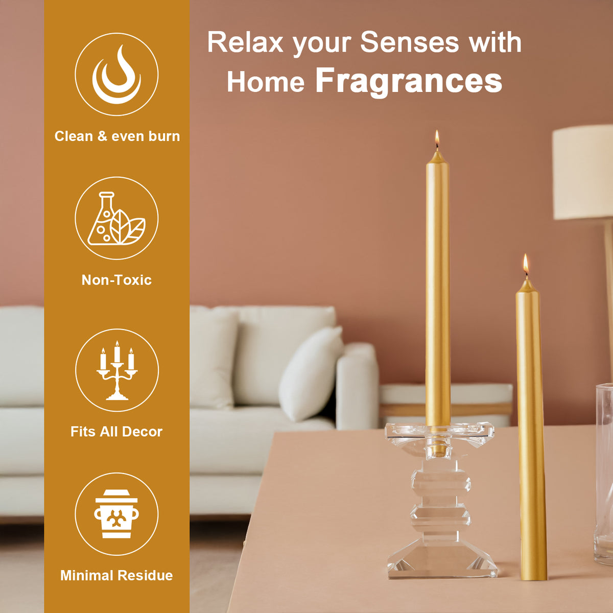 4 -Pack Unscented Dinner Candle  - Gold