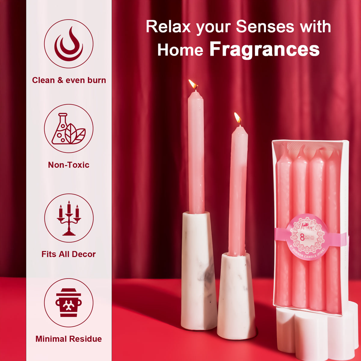 4 -Pack Unscented Dinner Candle - Pink