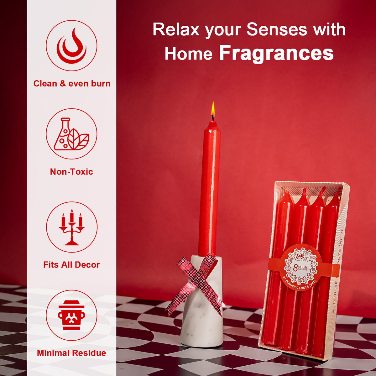 4 -Pack Unscented Dinner Candle - Red