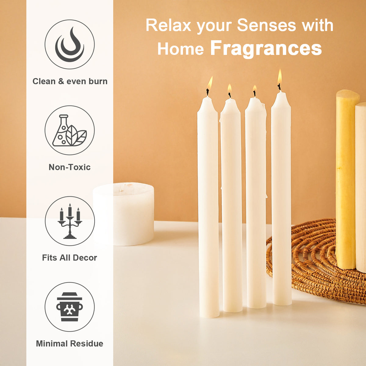 4 -Pack Unscented Dinner Candle - White