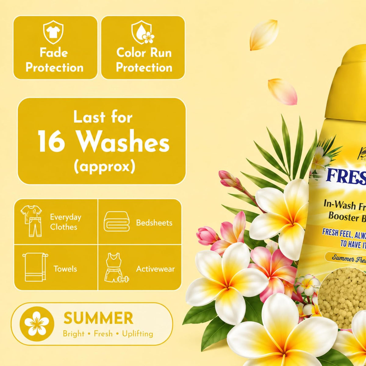 FRESHON  by Pan Aromas (Summer Fresh) In-Wash Fragrance Booster Beads 350g | Long-Lasting Laundry Freshener | Works with All Washing Machines | Gentle on Fabrics | Lasts Up to 16 Washes