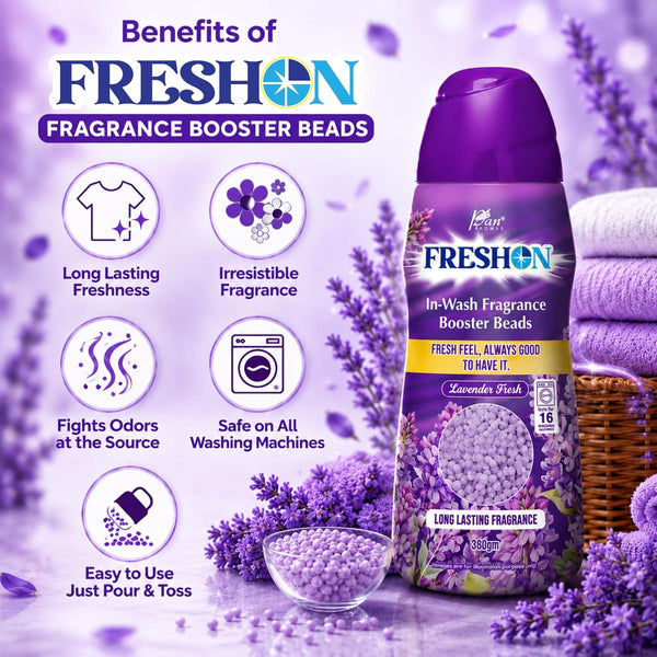 FRESHON  by Pan Aromas (Lavender Fresh) In-Wash Fragrance Booster Beads 350g | Long-Lasting Laundry Freshener | Works with All Washing Machines | Gentle on Fabrics | Lasts Up to 16 Washes