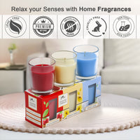 3 Pack Shot Glass Candle- (Apple & Cinnamon - French Vanilla - Fresh Linen)