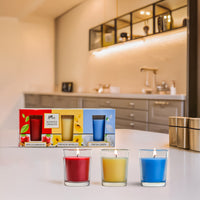 3 Pack Shot Glass Candle- (Apple & Cinnamon - French Vanilla - Fresh Linen)