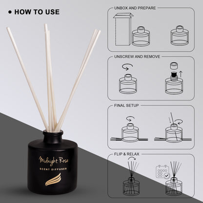 Midnight Rose Scented Reed Diffuser - Crystal Collection (100ml)