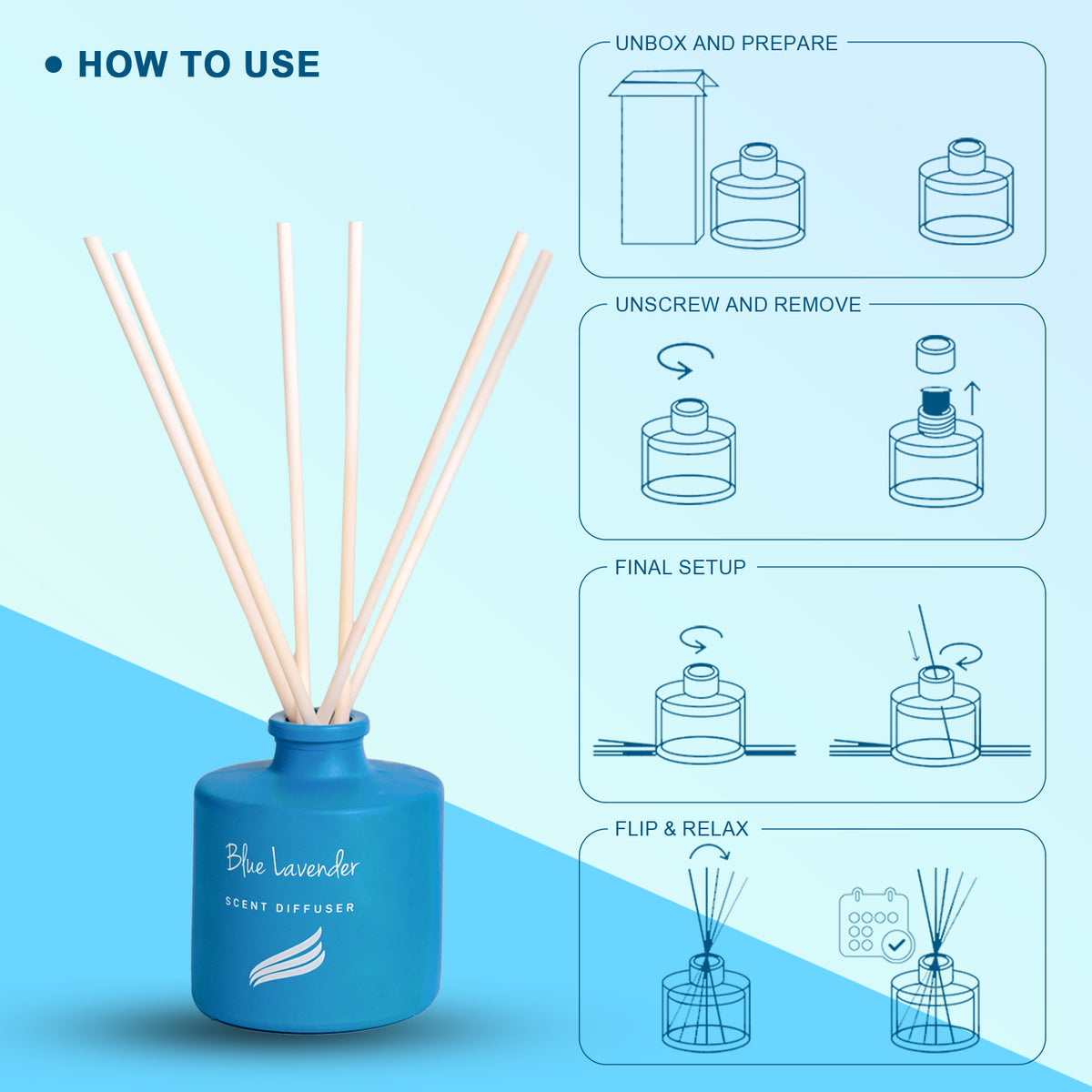 Blue Lavender Scented Reed Diffuser - Crystal Collection (100ml)
