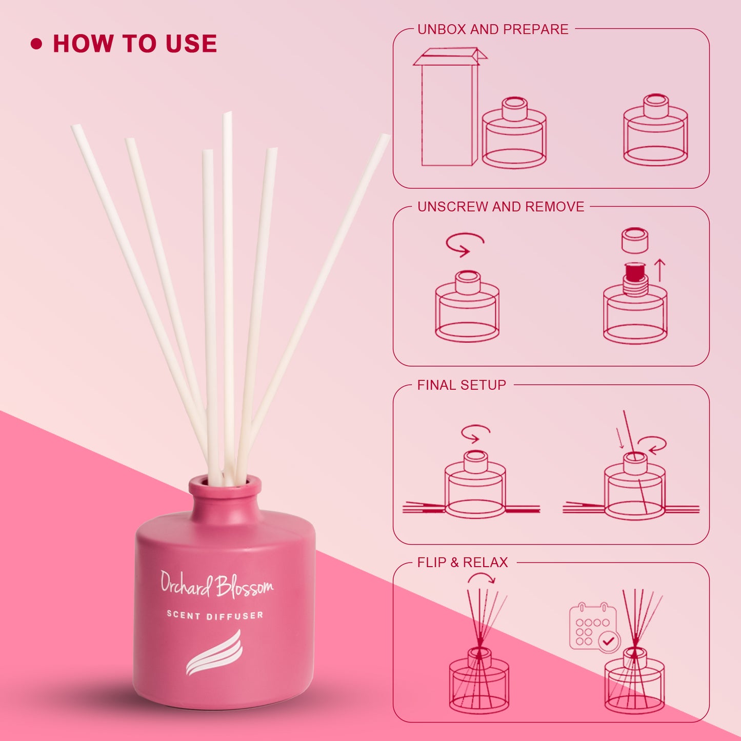 Orchard Blossom Scented Reed Diffuser - Crystal Collection (100ml)