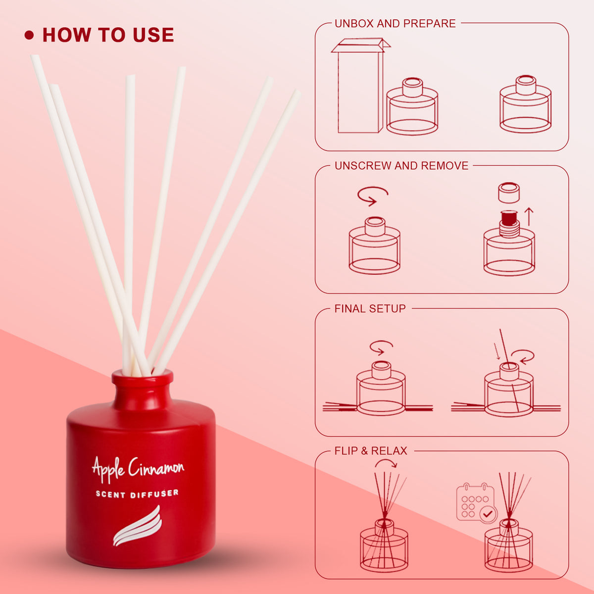 Apple & Cinnamon Scented Reed Diffuser - Crystal Collection (100ml)