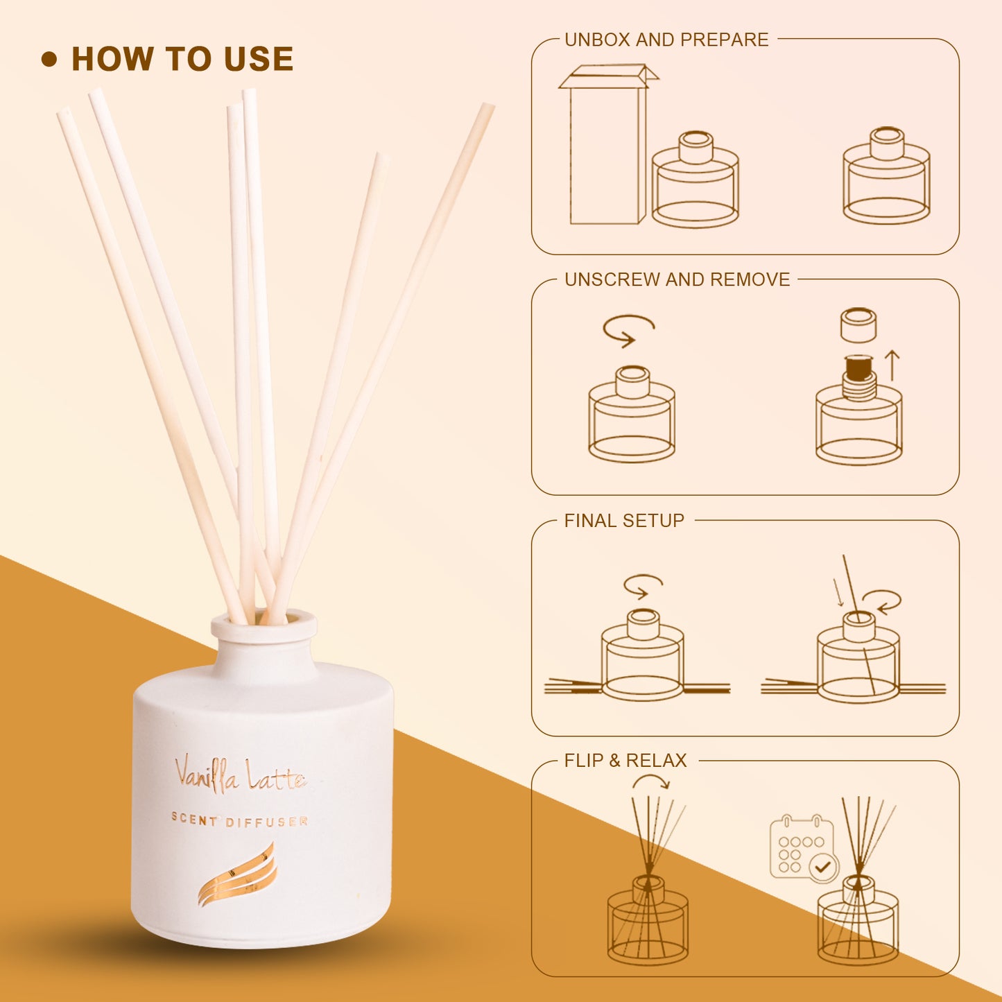 Vanilla Latte Scented Reed Diffuser - Crystal Collection (100ml)