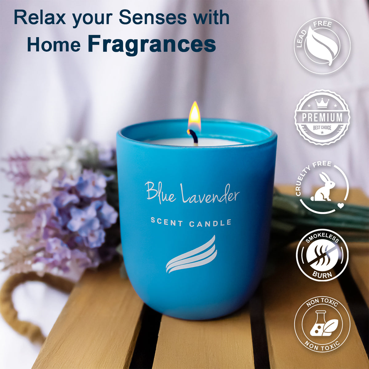 Blue Lavender Scented Candle - Crystal Collection (150gms)
