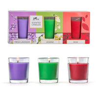 3 Pack Shot Glass Candle- (Fresh Lavender - Jasmine - Rose)