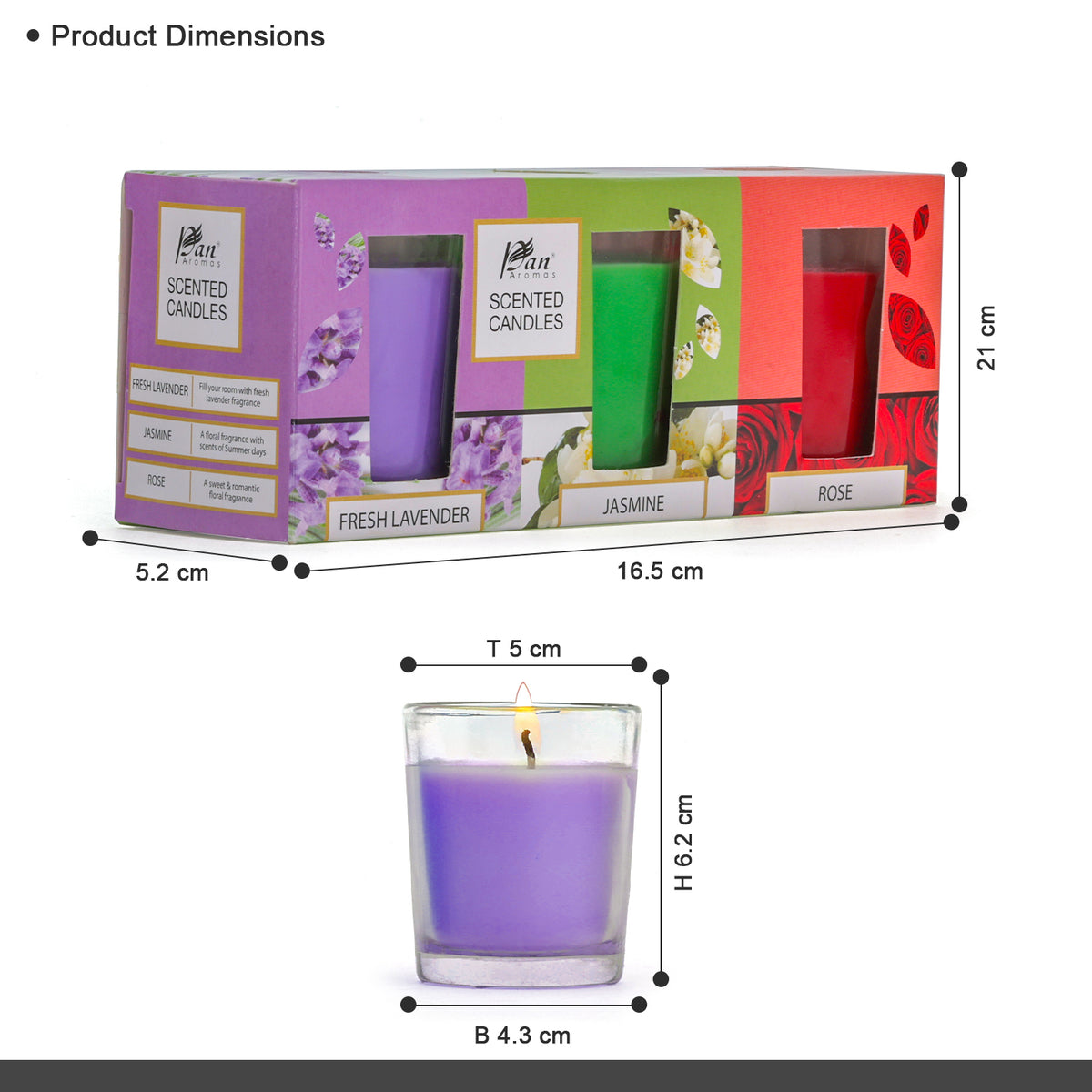 3 Pack Shot Glass Candle- (Fresh Lavender - Jasmine - Rose)