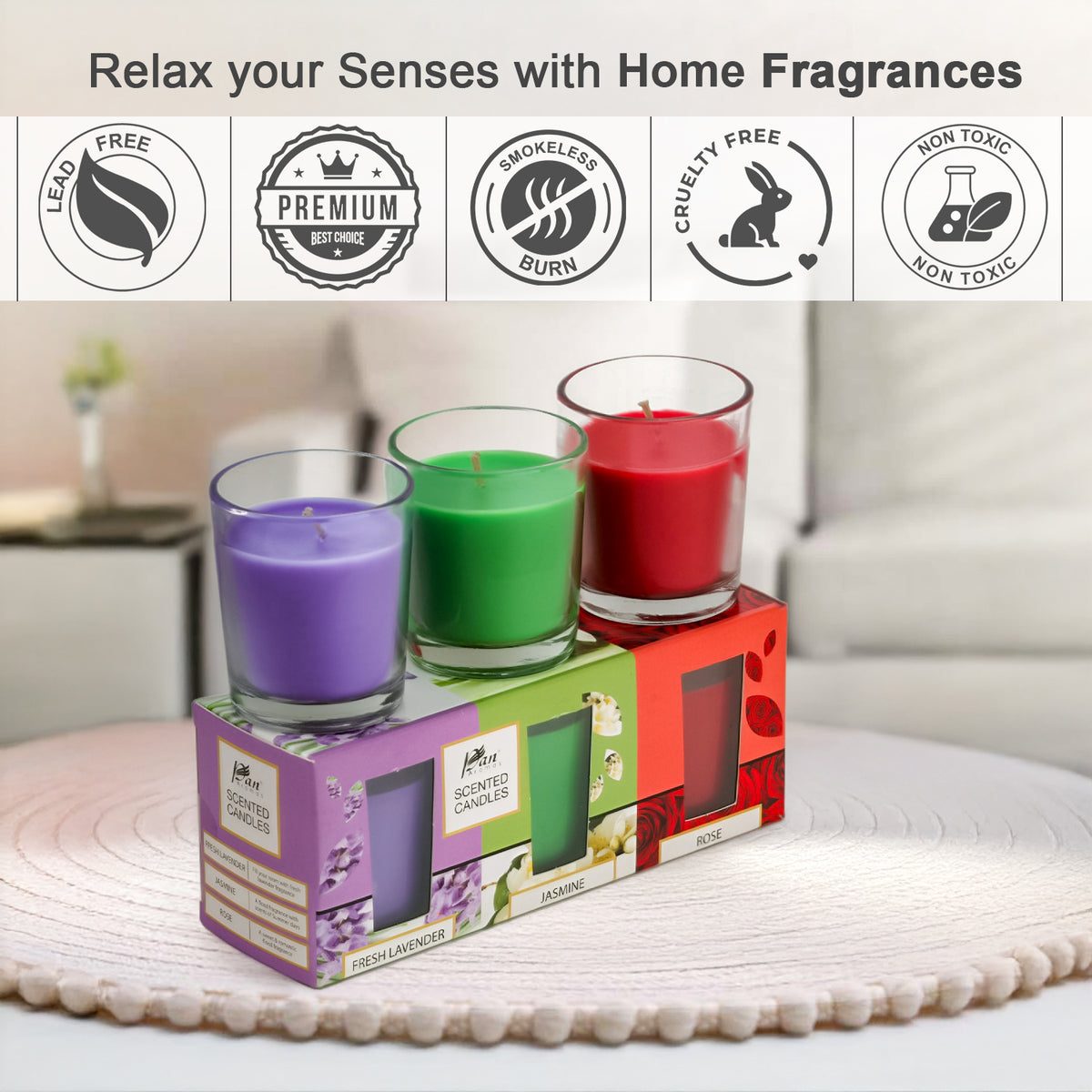3 Pack Shot Glass Candle- (Fresh Lavender - Jasmine - Rose)