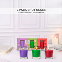 3 Pack Shot Glass Candle- (Fresh Lavender - Jasmine - Rose)