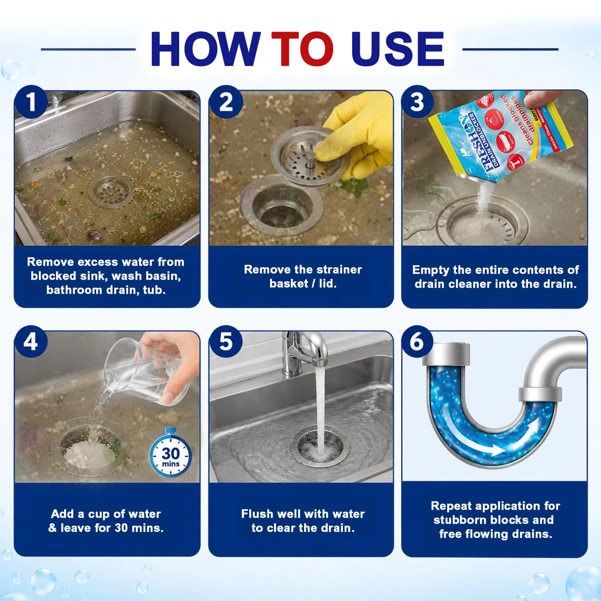Drain Unblocker for Kitchen & Bathroom Drains – Pack of 10