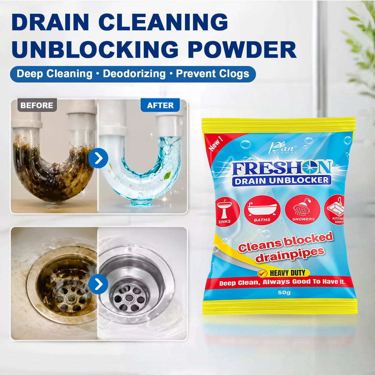 Drain Unblocker for Kitchen & Bathroom Drains – Pack of 10