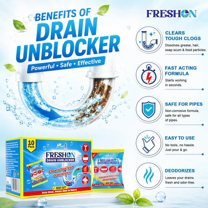 Drain Unblocker for Kitchen & Bathroom Drains – Pack of 10