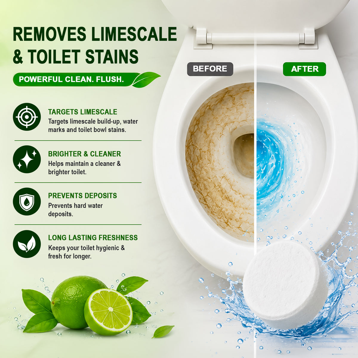 Power Fizz Toilet Cleaner Tablets – Fresh Lime (Pack of 10)