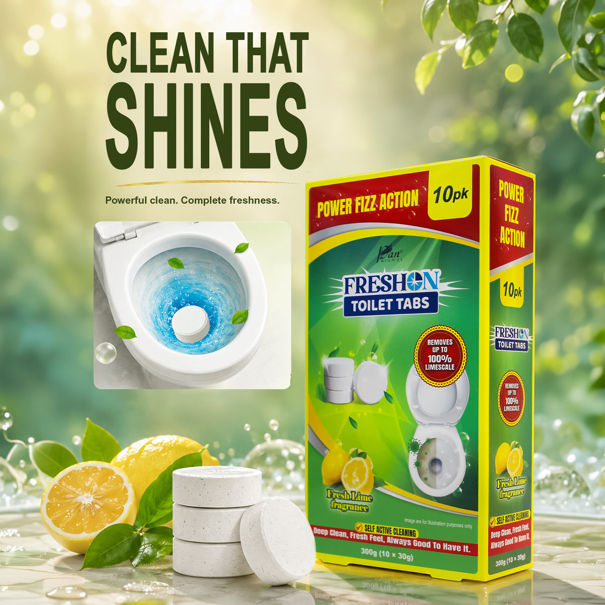Power Fizz Toilet Cleaner Tablets – Fresh Lime (Pack of 10)