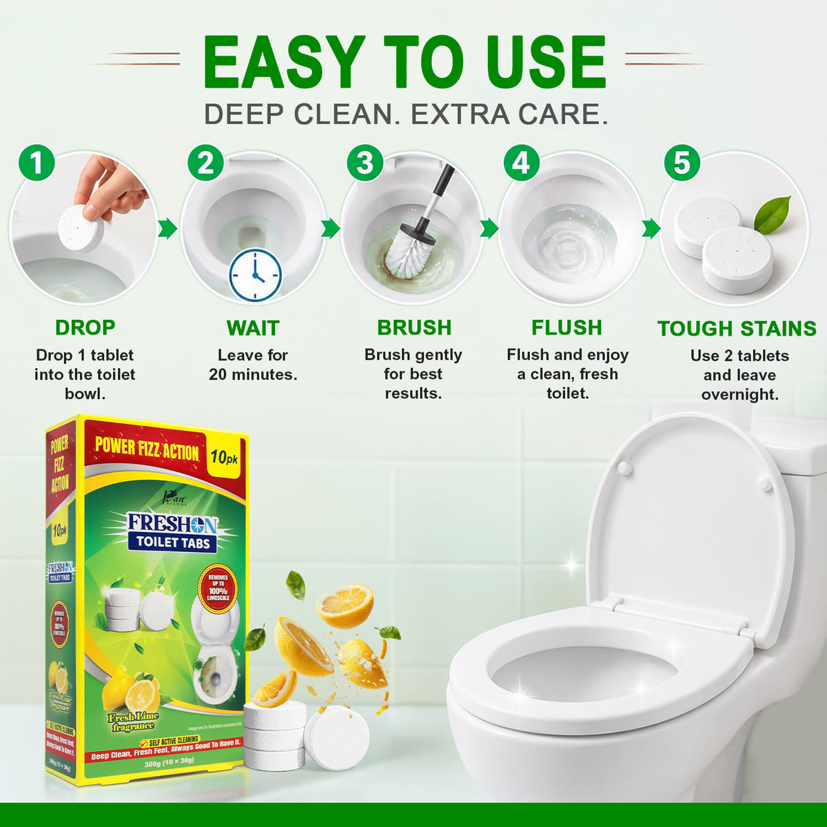 Power Fizz Toilet Cleaner Tablets – Fresh Lime (Pack of 10)