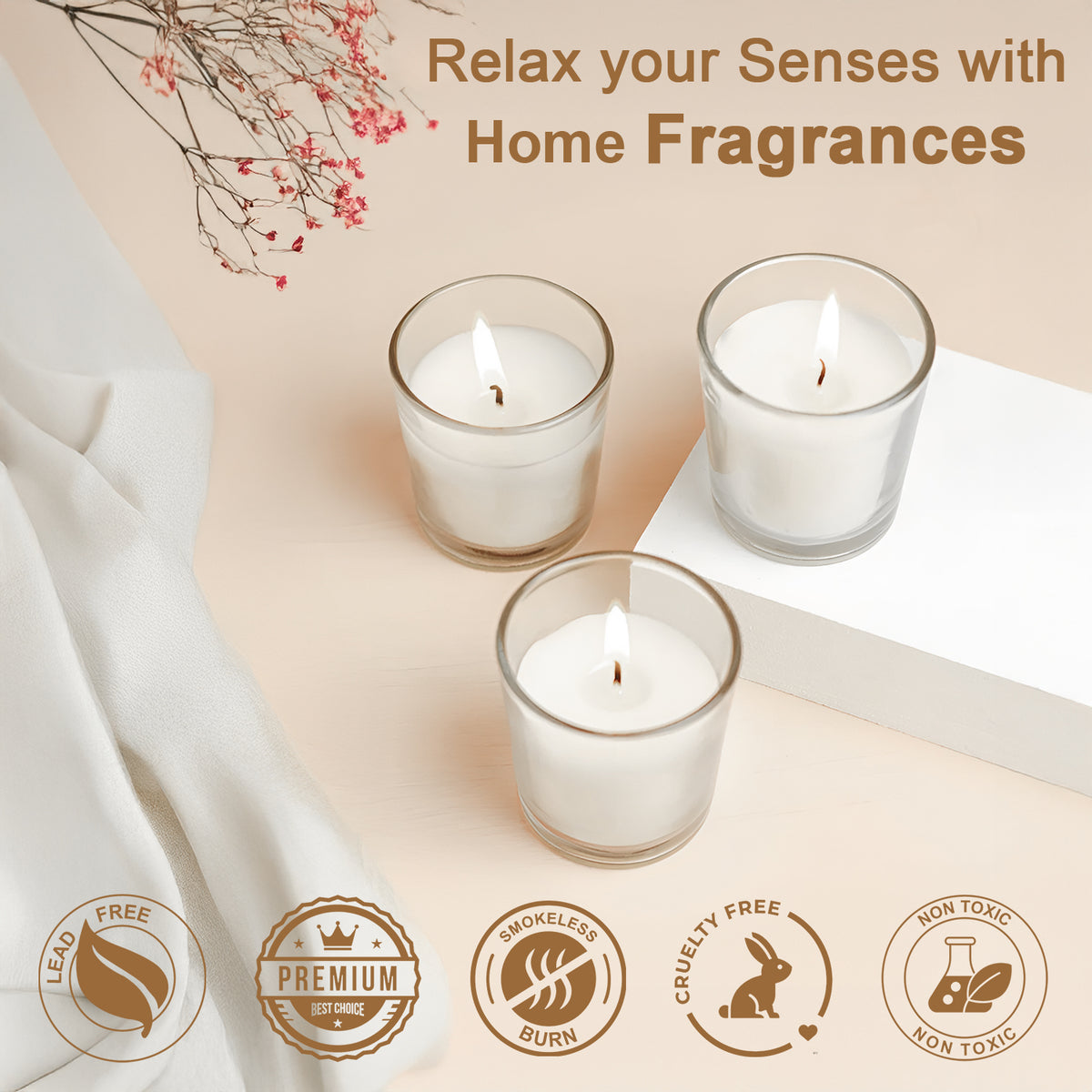 6 Pack Votive Glass Candle- Fresh Talc