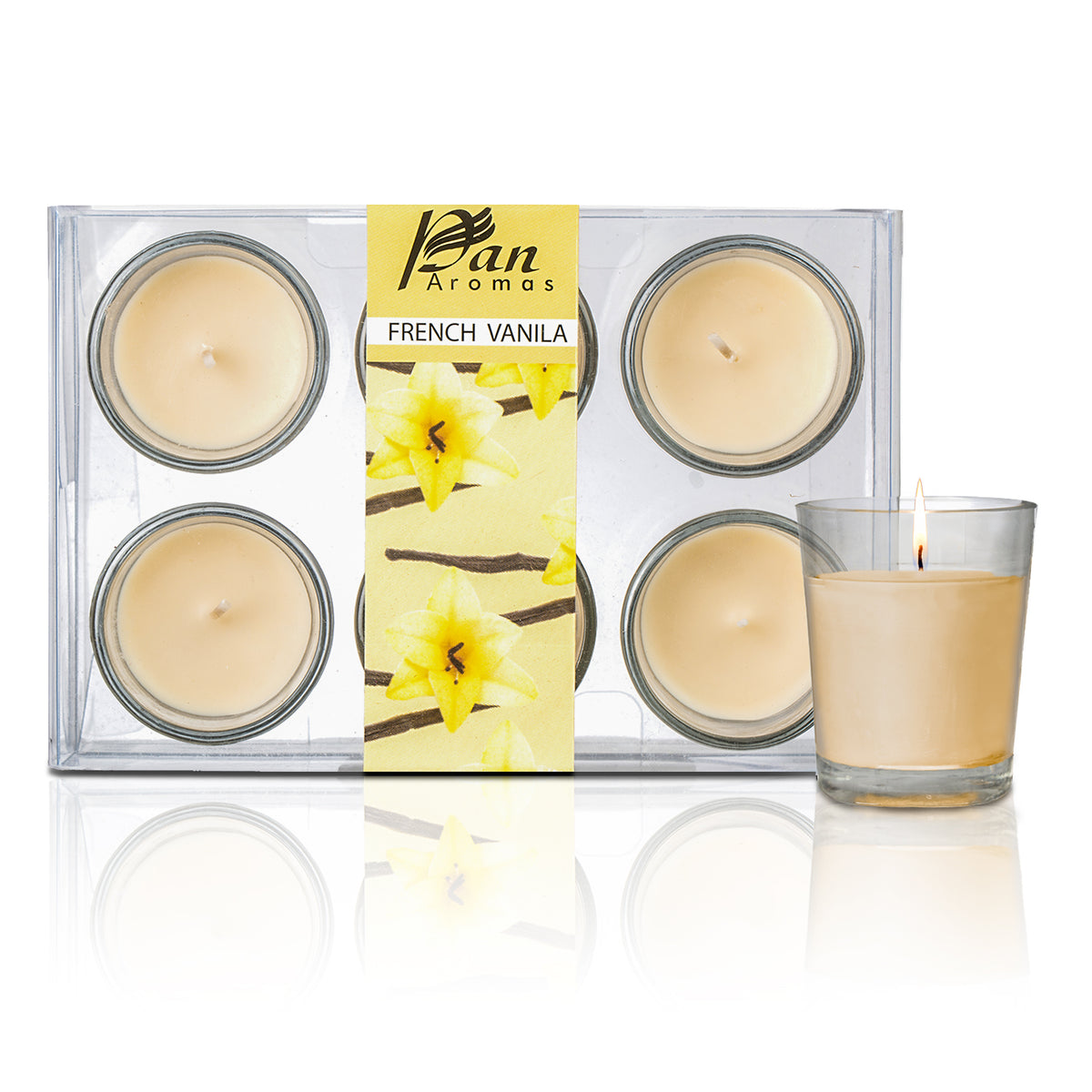 6 Pack Votive Glass Candle- French Vanilla