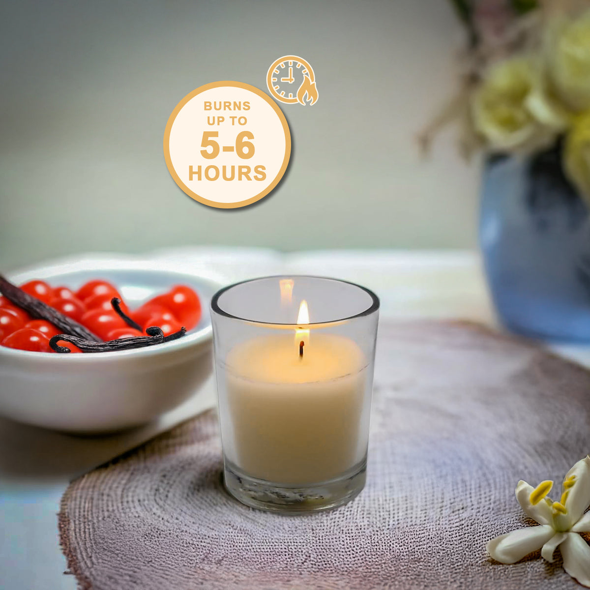 6 Pack Votive Glass Candle- French Vanilla