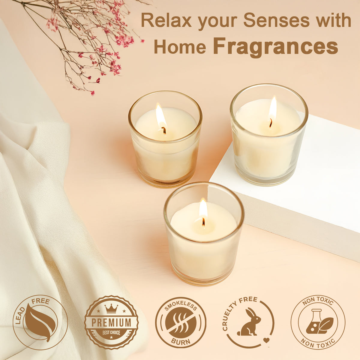 6 Pack Votive Glass Candle- French Vanilla