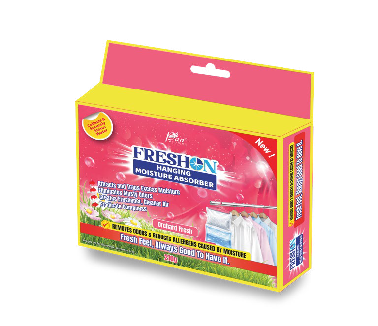 FRESHON by Pan Aromas (Orchard Fresh) Hanging Moisture Absorber 210g | Dehumidifier for Closets, Bathrooms, Laundry Rooms & Pantries | Eliminates Dampness & Musty Odors