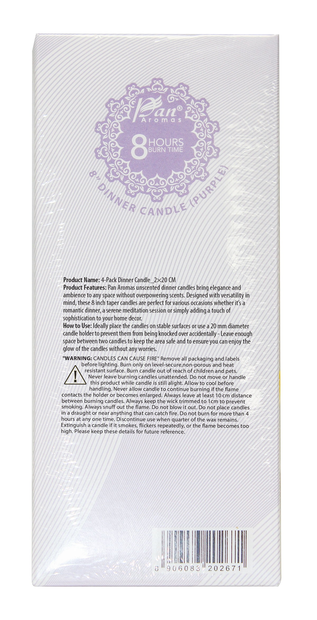 4 -Pack Unscented Dinner Candle - Purple