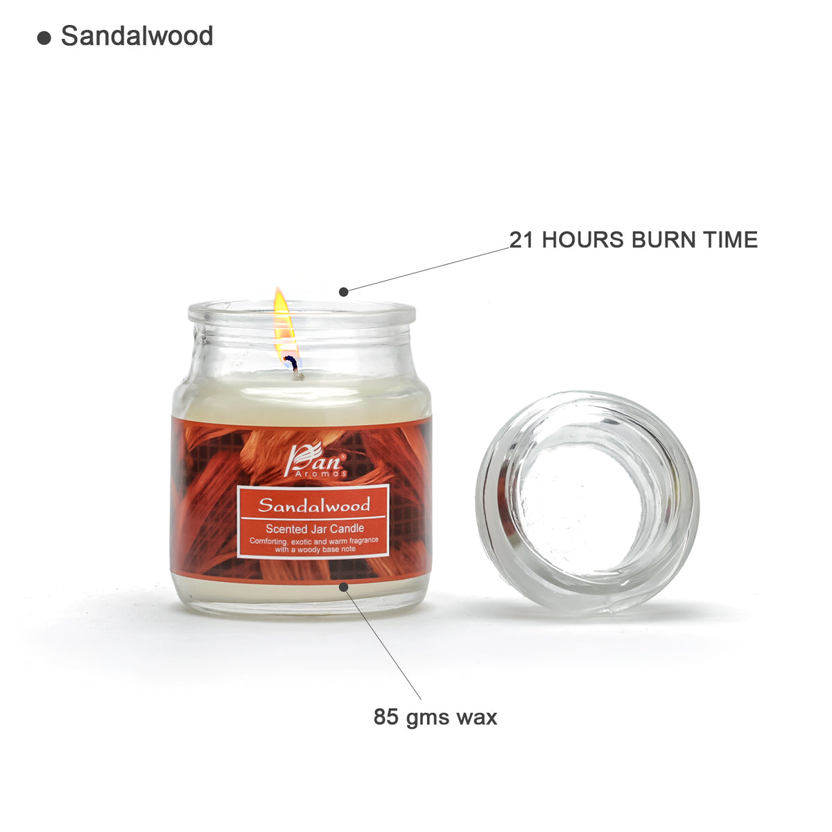 Jar Glass Candle With Lid– Sandalwood (85g)