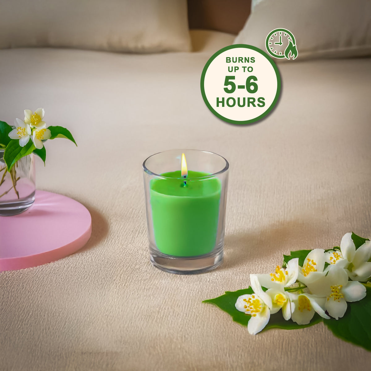 6 Pack Votive Glass Candle- Jasmine