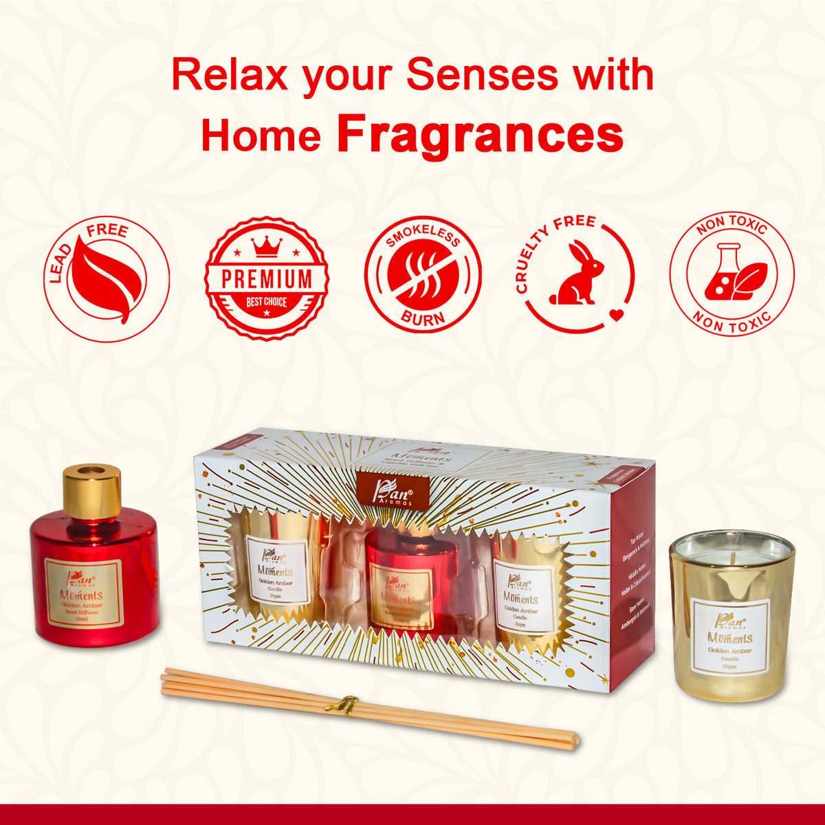 Moments Reed Diffuser & Candle Gift Set - Golden Amber Fragrance