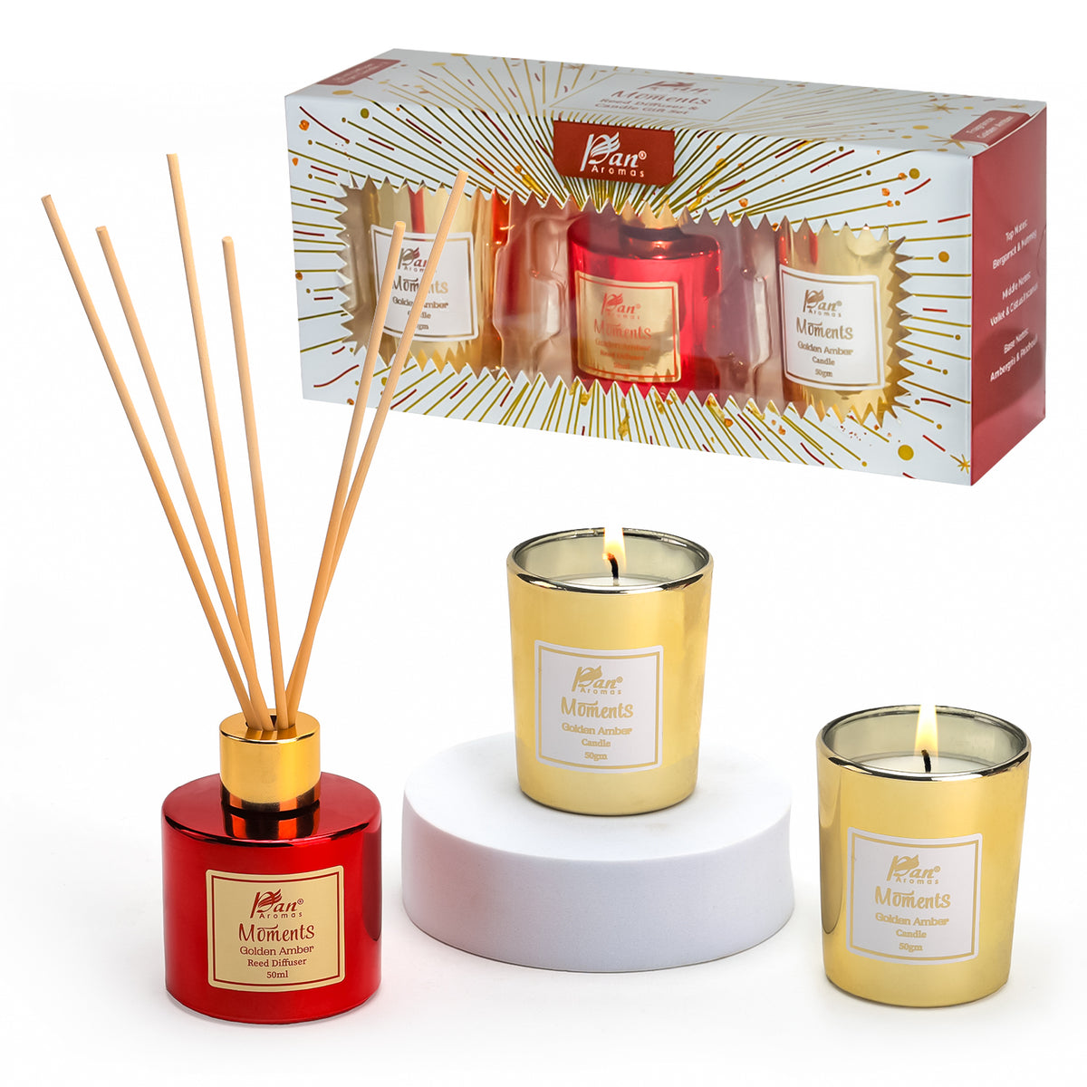 Moments Reed Diffuser & Candle Gift Set - Golden Amber Fragrance