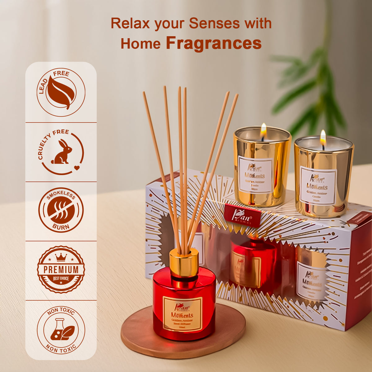Moments Reed Diffuser & Candle Gift Set - Golden Amber Fragrance