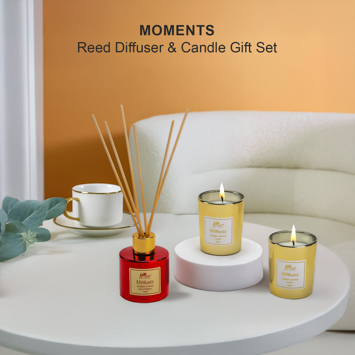 Moments Reed Diffuser & Candle Gift Set - Golden Amber Fragrance