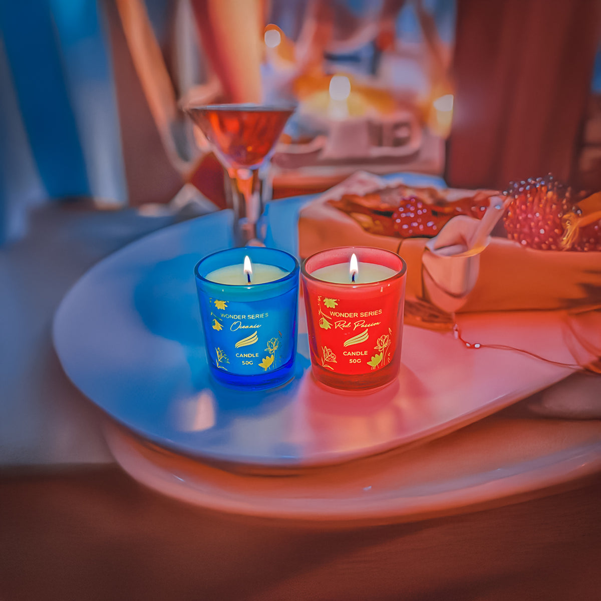 2 -Pack Wonder Series Shot Glass Candle -Red Passion and Oceanic