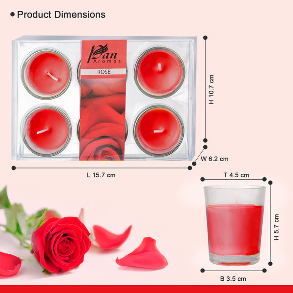 6 Pack Votive Glass Candle- Rose
