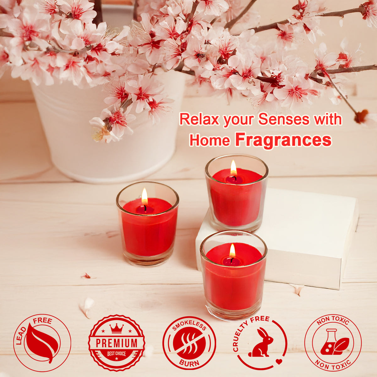 6 Pack Votive Glass Candle- Rose