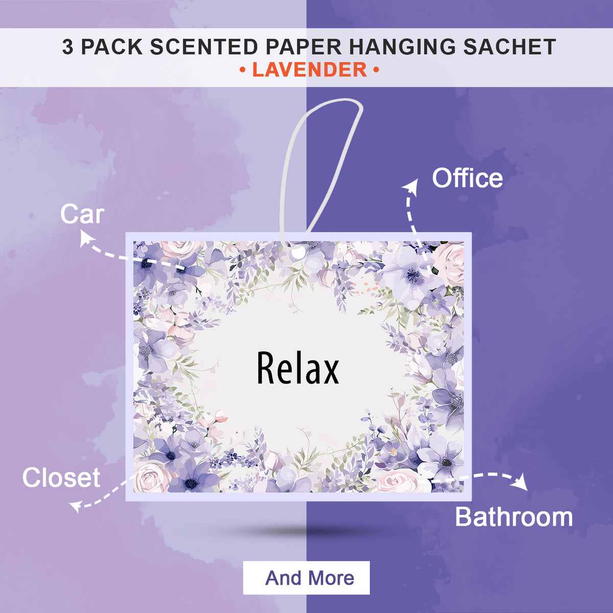3-Pack Scented Paper Hanging Sachet - (Relax) Lavender